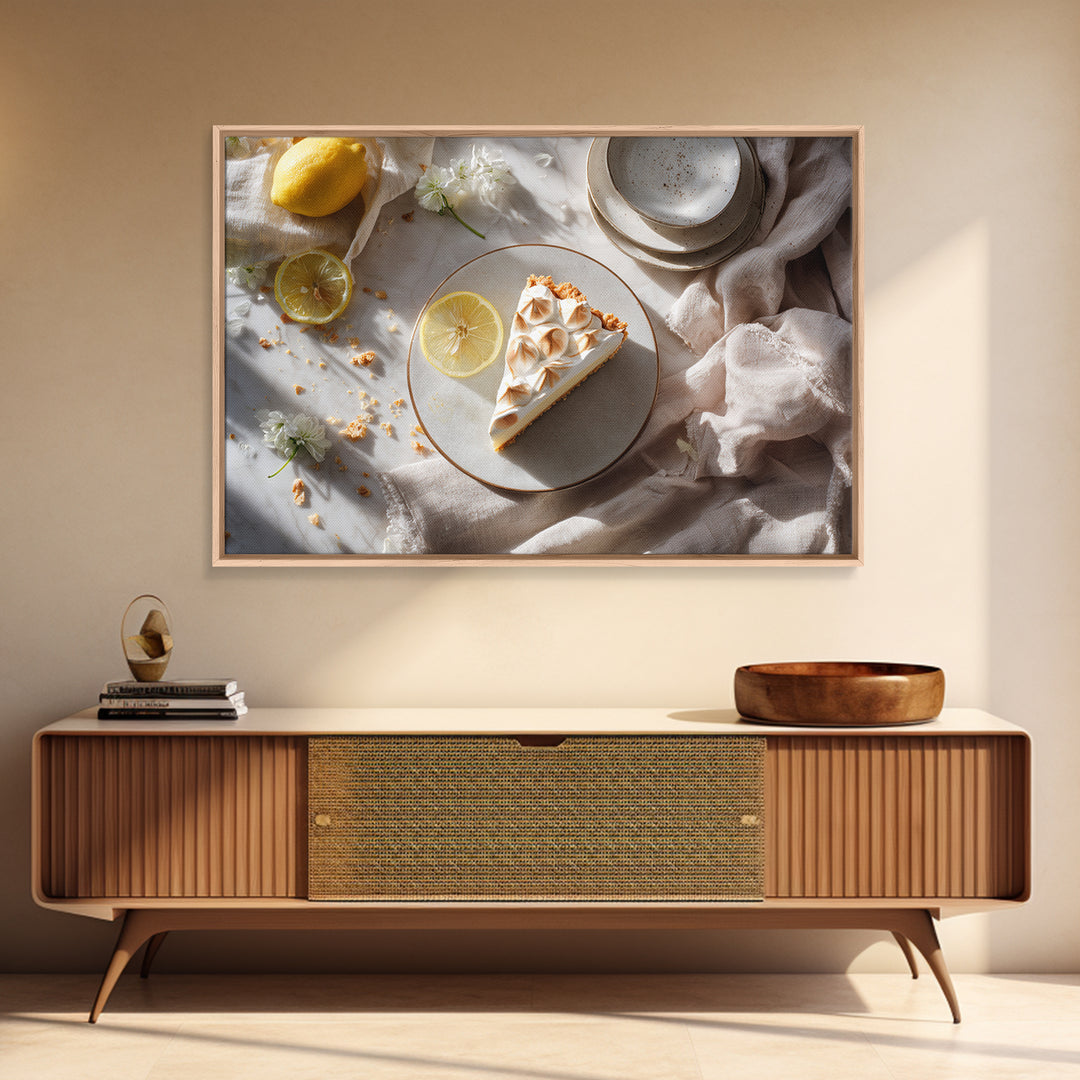 Lemon Meringue Pie Slice Framed Canvas Print, Bakery Art, Kitchen Wall Decor, Bakery Decor, Patisserie, Whimsical Wall Art, BAK-3x2-14