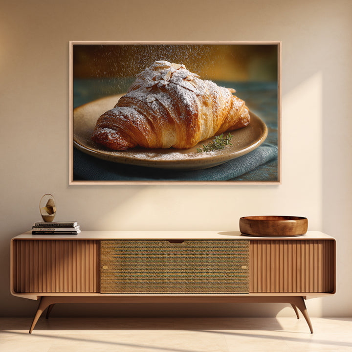 Almond Croissant Closeup Framed Canvas Print, Bakery Art, Statement Artwork, Bakery Decor, Fine Art, Patisserie, Art Print, BAK-3x2-19
