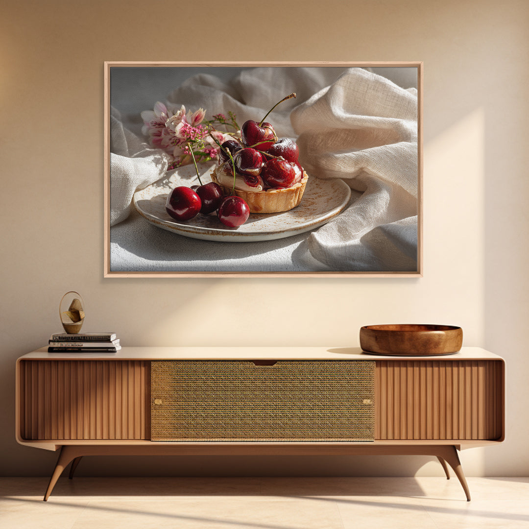 Cherry Tart Still Life Canvas Print, Bakery Art, Kids Art, Bakery Decor, Fine Art, Patisserie, Minimalist Decor, BAK-3x2-33