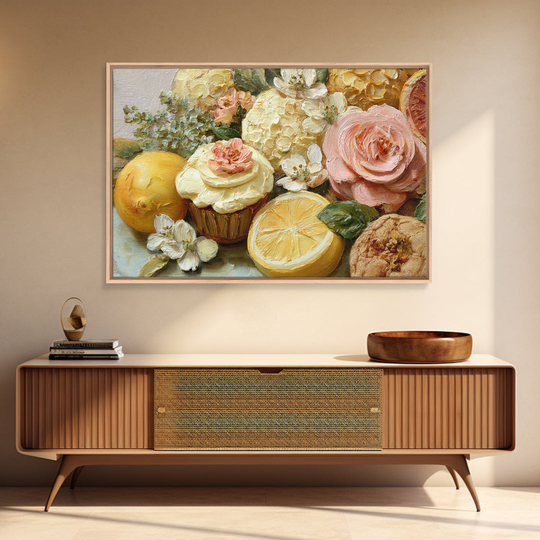 Cupcake Bouquet Painted Framed Canvas Print, Bakery Art, Room Decor, Bakery Decor, Fine Art, Patisserie, Digital Print, BAK-3x2-35