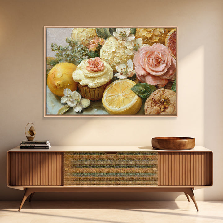 Cupcake Bouquet Painted Framed Canvas Print, Bakery Art, Room Decor, Bakery Decor, Fine Art, Patisserie, Digital Print, BAK-3x2-35
