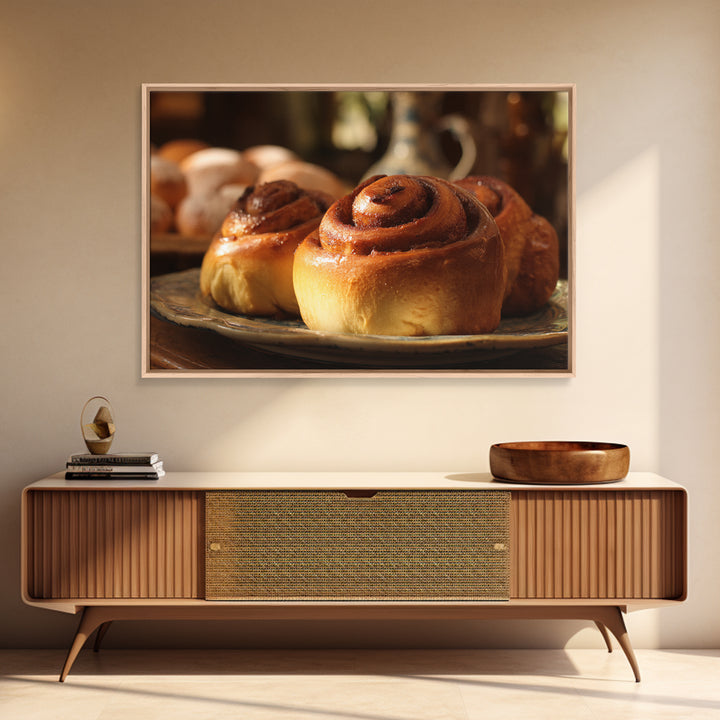 Cinnamon Rolls in a Warm Country Kitchen Framed Canvas Print, Bakery Art, Neutral Wall Art, Bakery Decor, Fine Art, Patisserie, BAK-3x2-63