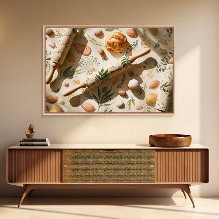 Patisserie Pattern of Rolling Pins and Pastries Canvas Print, Bakery Art, Neutral Decor, Bakery Decor, Fine Art, Patisserie, BAK-3x2-73