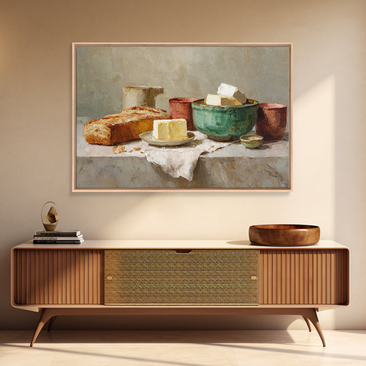 Baguette and Butter Still Life on Marble Canvas Print, Bakery Art, Wall Decor, Bakery Decor, Patisserie, Kitchen Prints, BAK-3x2-84