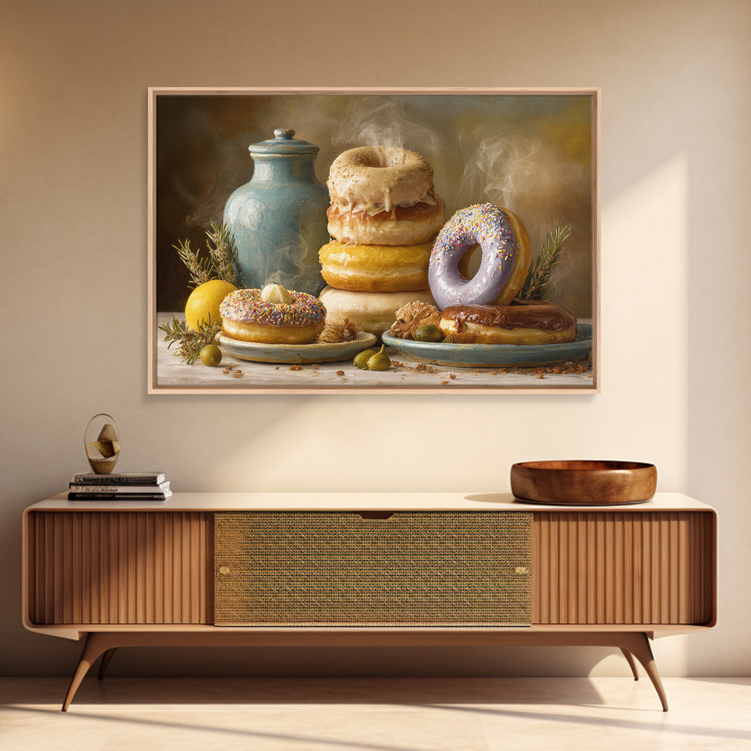 Whimsical Donut Assortment Framed Canvas Print, Bakery Art, Statement Artwork, Bakery Decor, Fine Art, Patisserie, Art Print, BAK-3x2-85