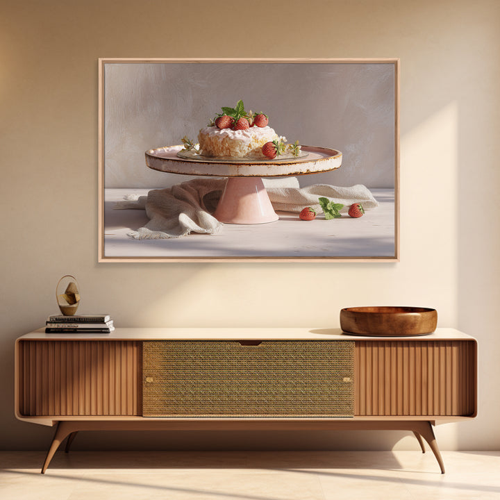 Pastel Cake Stand Canvas Print, Bakery Art, Boho Decor, Bakery Decor, Oil Painting, Patisserie, Kitchen Decor, BAK-3x2-89