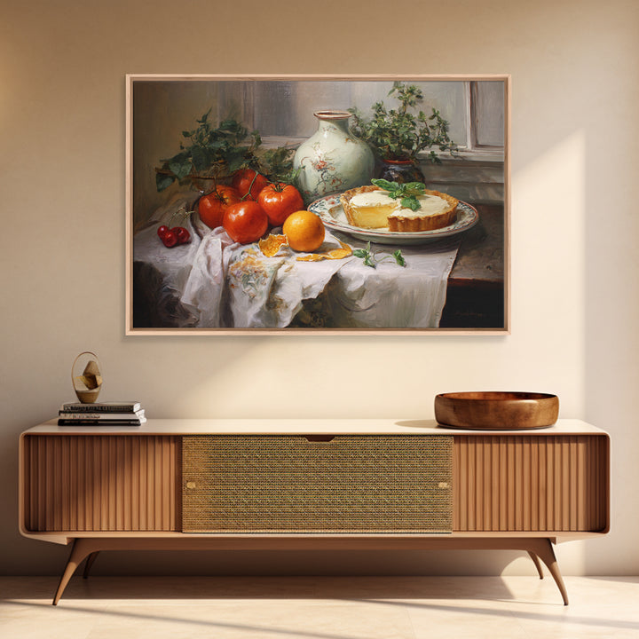 Cherry Tart Still Life Framed Canvas Print, Bakery Art, Neutral Wall Art, Bakery Decor, Fine Art, Patisserie, Statement Artwork, BAK-3x2-9