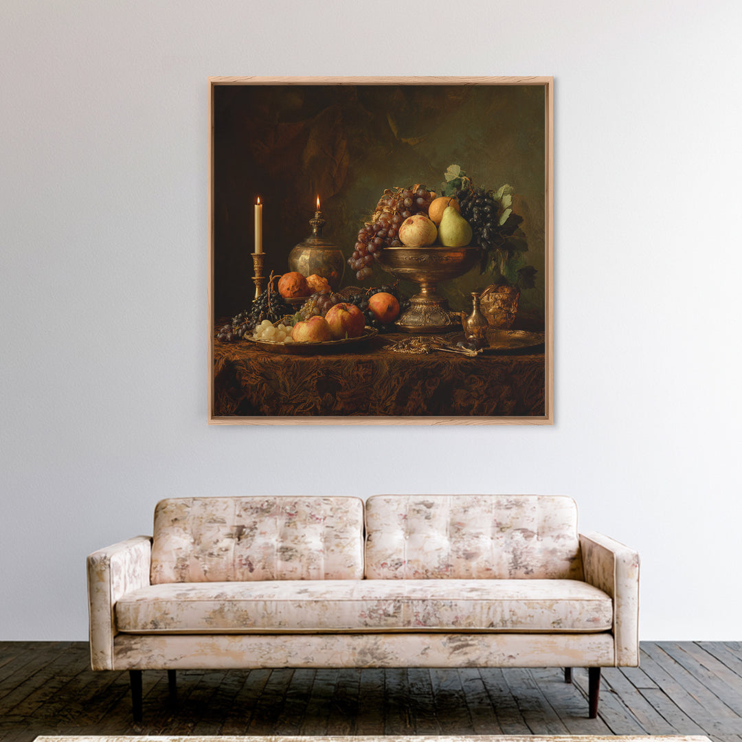 Dramatic Fruit Still Life Framed Canvas Print, Baroque Art, Living Room Wall Art, Living Room Decor, Fine Art, Ornate, BAO-1x1-1