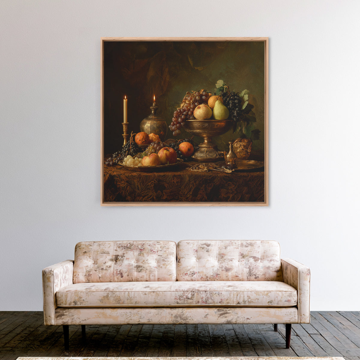 Dramatic Fruit Still Life Framed Canvas Print, Baroque Art, Living Room Wall Art, Living Room Decor, Fine Art, Ornate, BAO-1x1-1