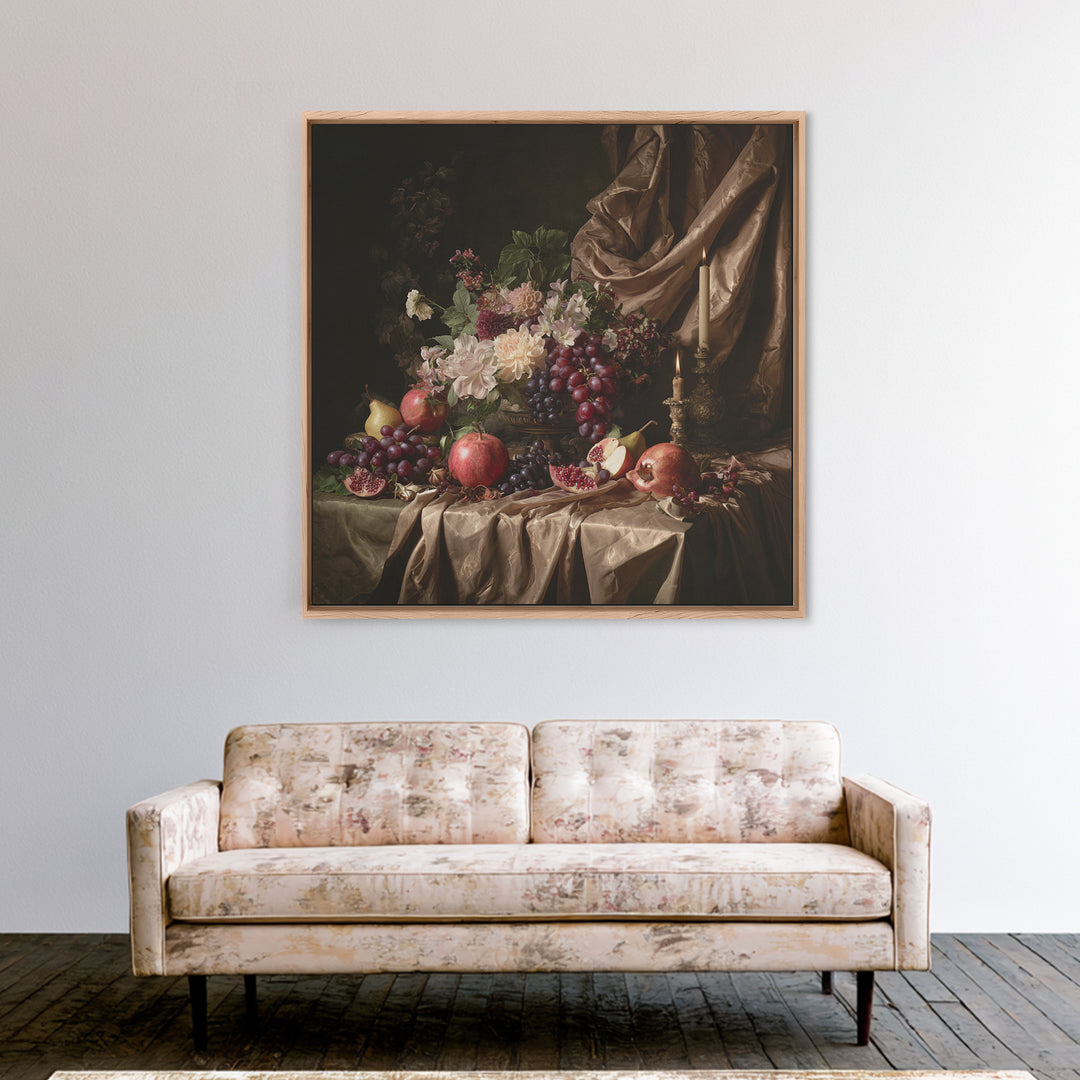 Lavish Banquet Fruit Composition Canvas Print, Baroque Art, Printable Wall Art, Living Room Decor, Ornate, Minimalist Wall Art, BAO-1x1-20