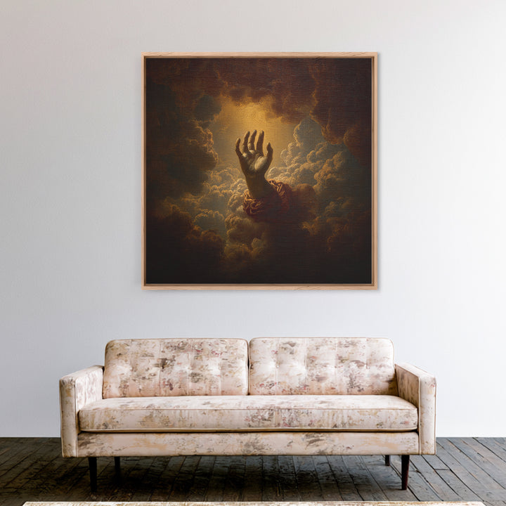 Angelic Hand Reaching Through Clouds Framed Canvas Print, Baroque Art, Modern Wall Art, Living Room Decor, Fine Art, Ornate, BAO-1x1-21
