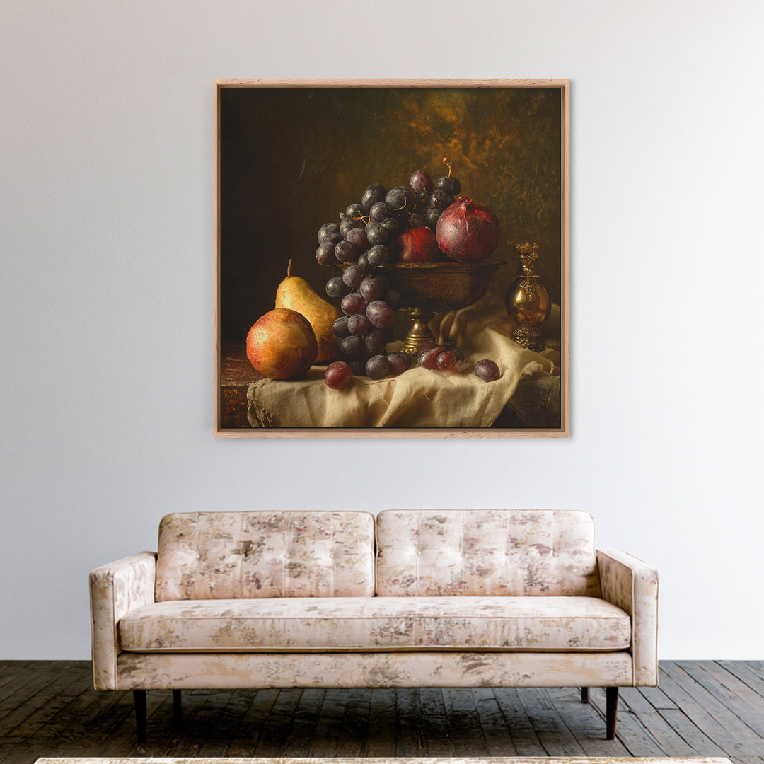 Dramatic Fruit Still Life Canvas Print, Baroque Art, Gallery Wall, Living Room Decor, Fine Art, Ornate, Neutral Decor, BAO-1x1-25