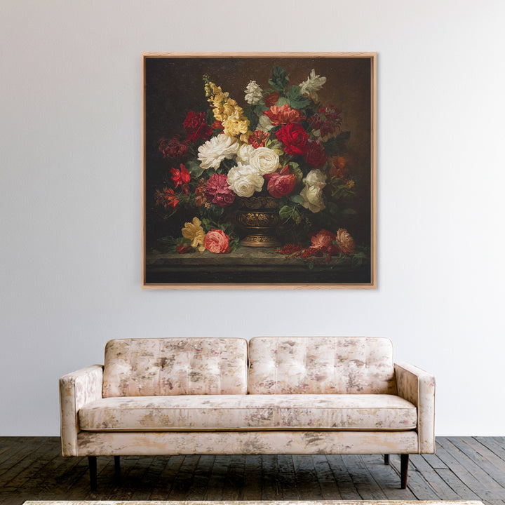 Dark Floral Arrangement Framed Canvas Print, Baroque Art, Oil Painting, Living Room Decor, Fine Art, Ornate, Eclectic Wall Art, BAO-1x1-28