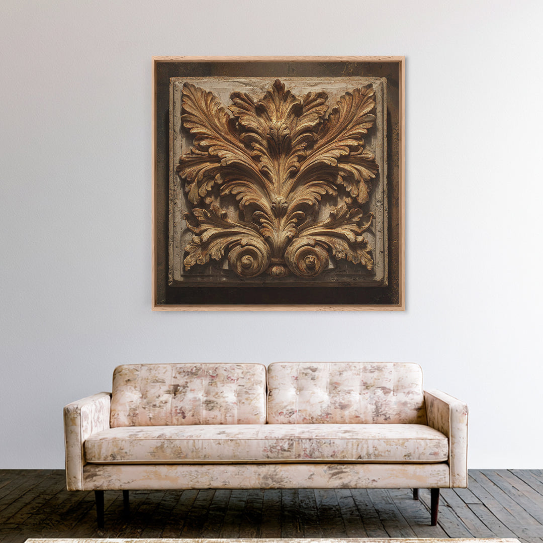 Carved Acanthus Leaf Ornament Study Framed Canvas Print, Baroque Art, Modern Wall Art, Living Room Decor, Fine Art, Ornate, BAO-1x1-39