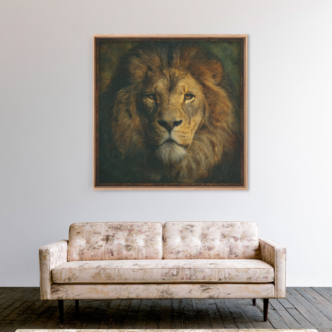 Royal Lion Portrait Framed Canvas Print, Baroque Art, Eclectic Wall Art, Living Room Decor, Fine Art, Ornate, Gallery Decor, BAO-1x1-41