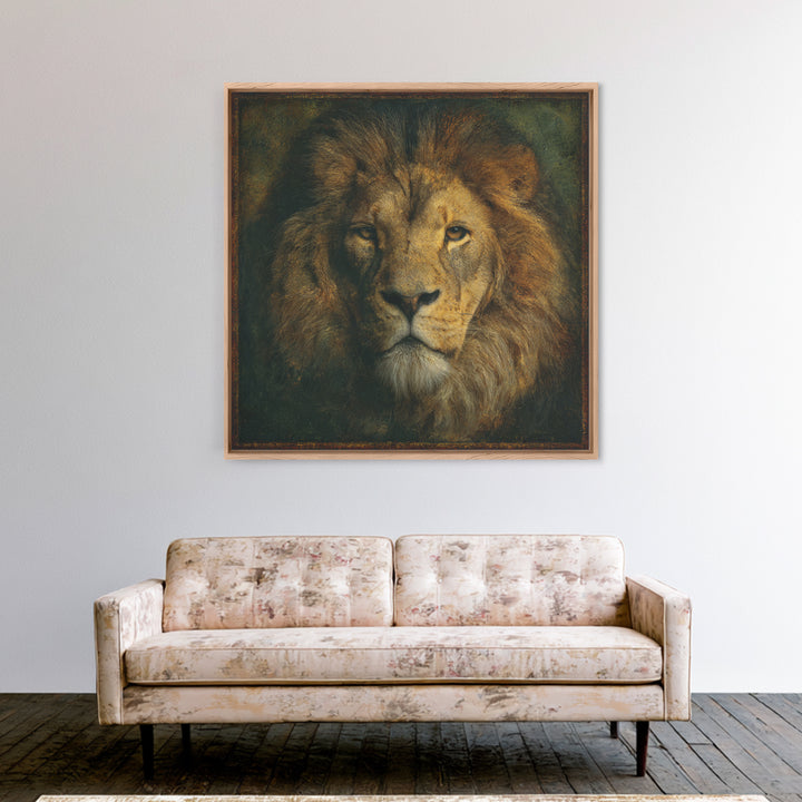 Royal Lion Portrait Framed Canvas Print, Baroque Art, Eclectic Wall Art, Living Room Decor, Fine Art, Ornate, Gallery Decor, BAO-1x1-41
