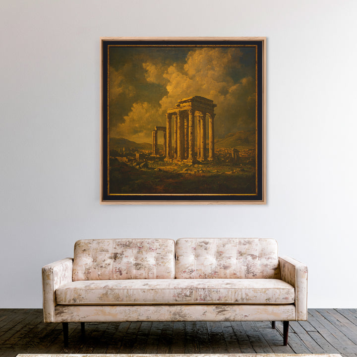 Classical Ruins Beneath a Dramatic Sky Framed Canvas Print, Baroque Art, Living Room Wall Art, Living Room Decor, Oil Painting, BAO-1x1-43