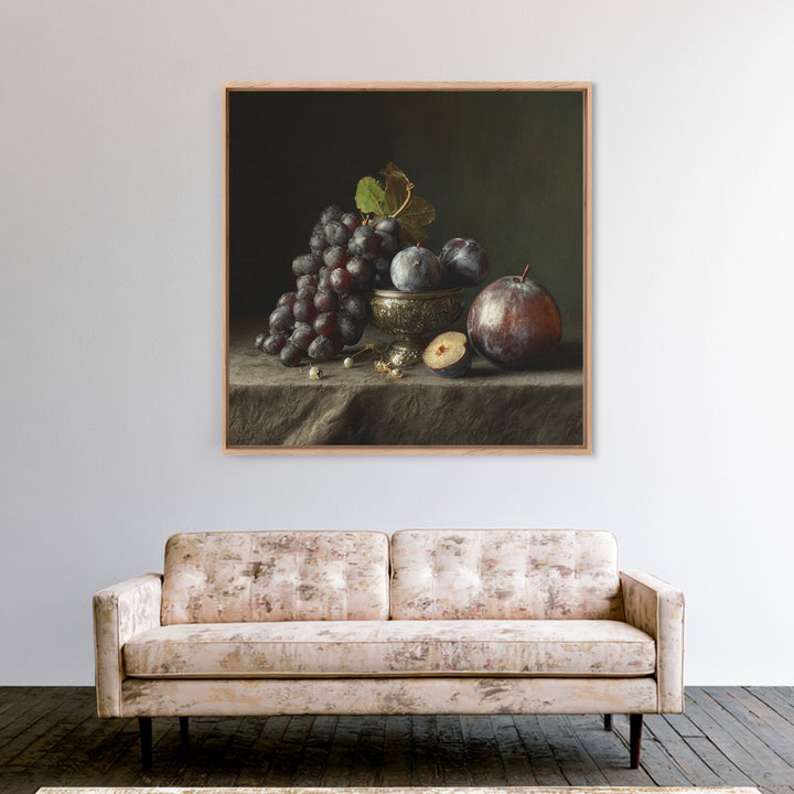 Dramatic Fruit Still Life Canvas Print, Baroque Art, Gallery Wall, Living Room Decor, Fine Art, Ornate, Neutral Decor, BAO-1x1-49