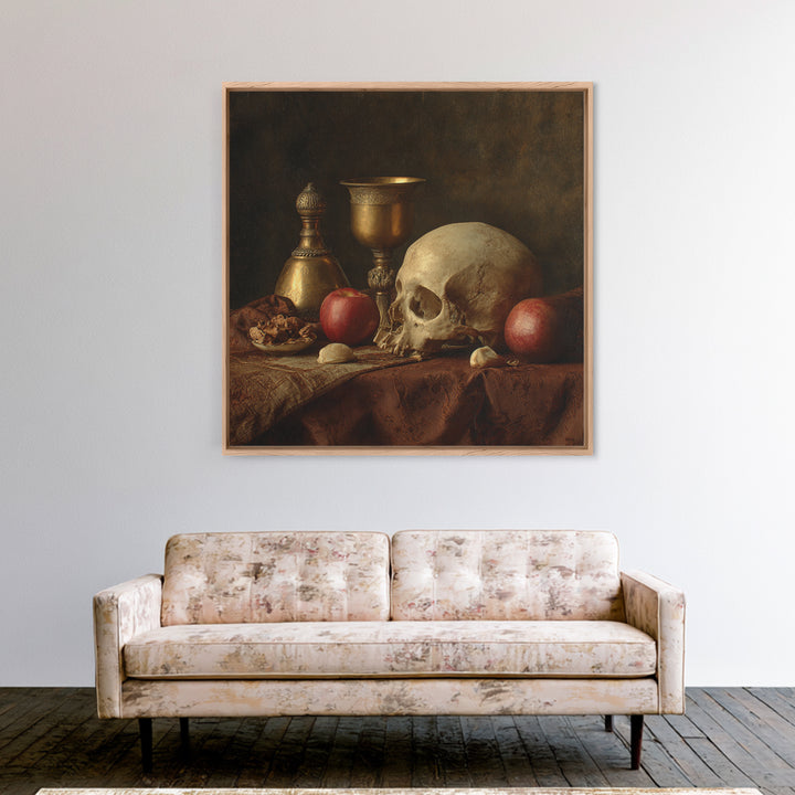 Skull and Hourglass Vanitas Still Life Canvas Print, Baroque Art, Moody Wall Art, Living Room Decor, Fine Art, Ornate, BAO-1x1-5