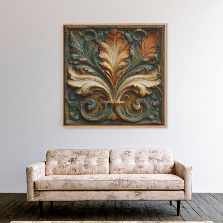 Carved Acanthus Leaf Ornament Study Framed Canvas Print, Baroque Art, Maximalist Wall Art, Living Room Decor, Oil Painting, BAO-1x1-63