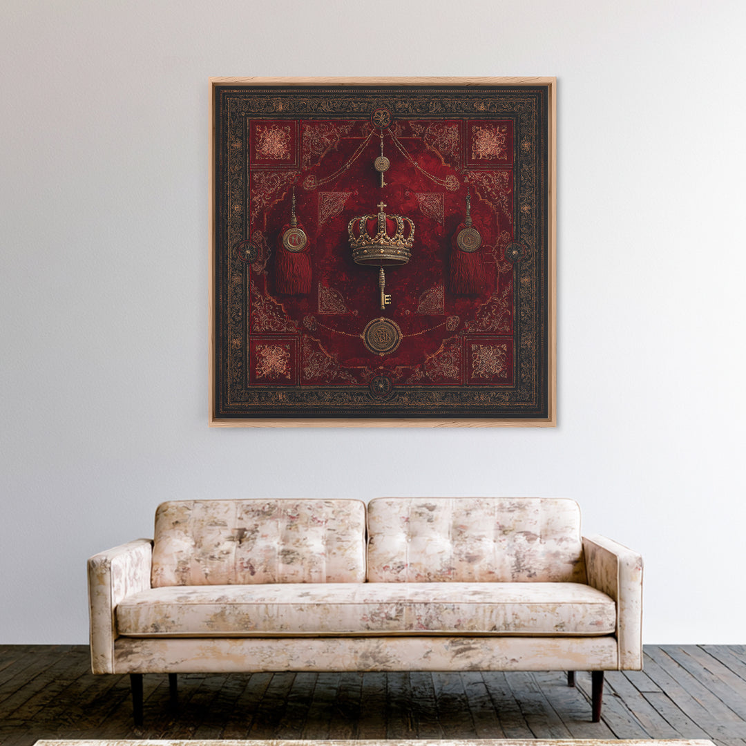 Dark Red Velvet Framed Canvas Print, Baroque Art, Dark Academia Art, Living Room Decor, Fine Art, Ornate, Modern Decor, BAO-1x1-71