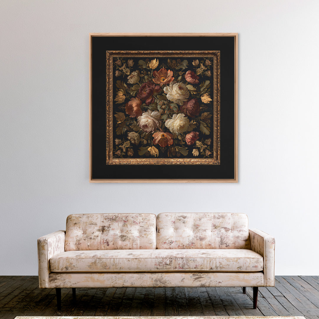 Ornate Gold Frame Illusion Around a Botanical Canvas Print, Baroque Art, Baroque, Living Room Decor, Oil Painting, Ornate, BAO-1x1-81