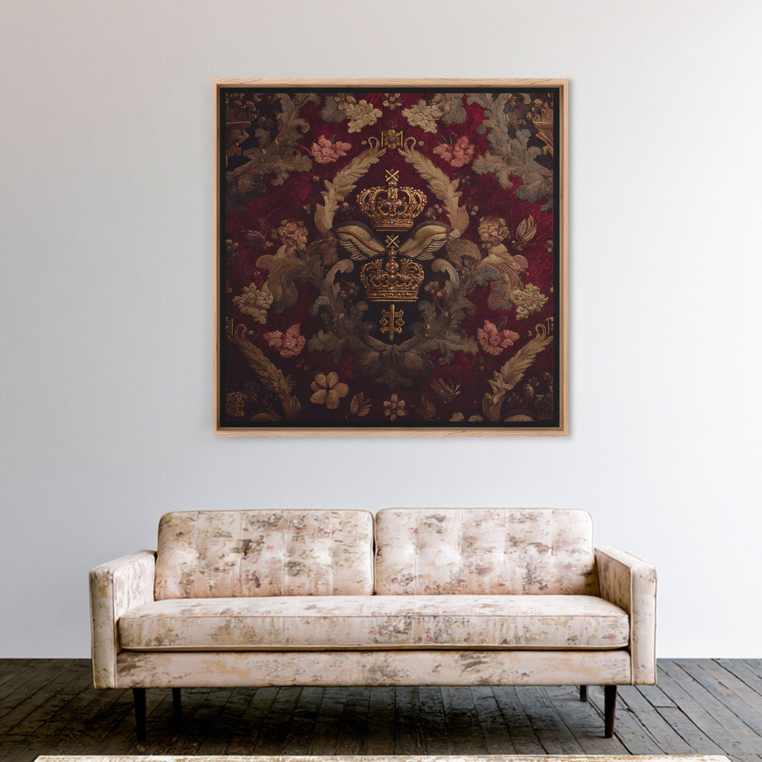 Dark Red Velvet Canvas Print, Baroque Art, Art Nouveau Decor, Living Room Decor, Fine Art, Ornate, Art Print, Textured Painting, BAO-1x1-95