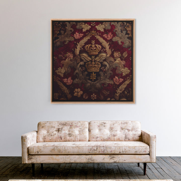 Dark Red Velvet Canvas Print, Baroque Art, Art Nouveau Decor, Living Room Decor, Fine Art, Ornate, Art Print, Textured Painting, BAO-1x1-95