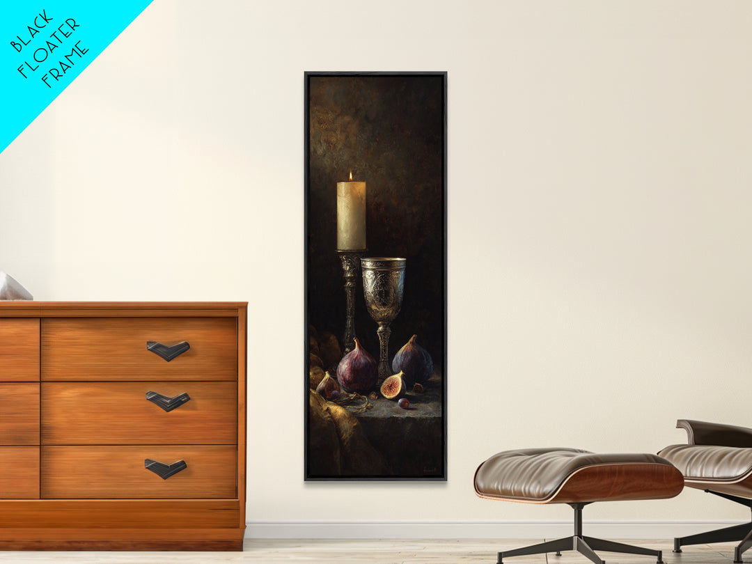 Candlelit Table with Silver Goblet and Figs Canvas Print, Baroque Art, Fine Art Print, Living Room Decor, Fine Art, Ornate, BAO-1x3-25