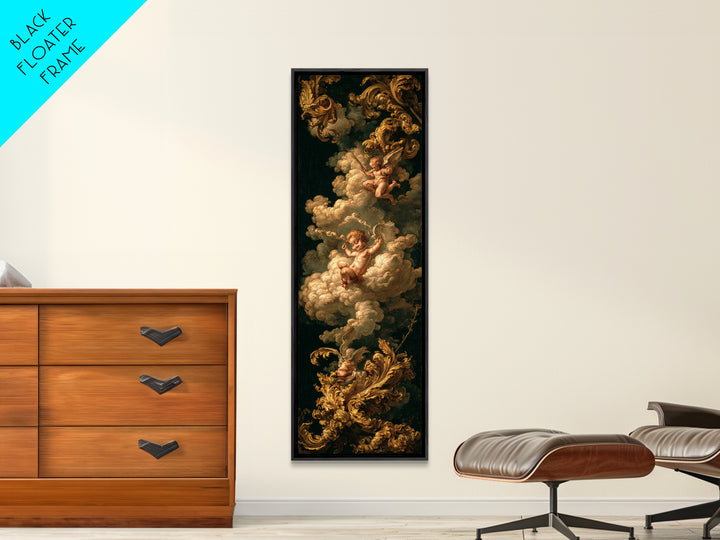 Ornate Cherub Figure Surrounded by Clouds and Canvas Print, Baroque Art, Moody Wall Art, Living Room Decor, Fine Art, Ornate, BAO-1x3-38