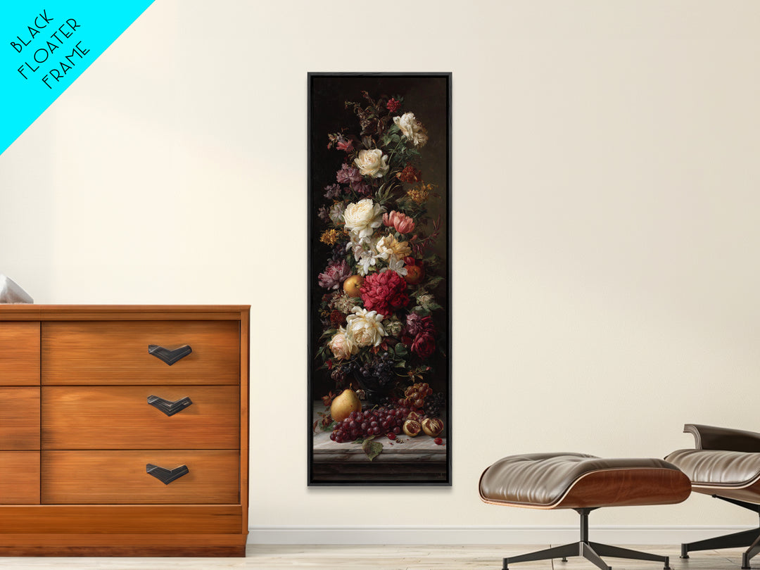 Dark Floral Arrangement Canvas Print, Baroque Art, Wall Decor, Living Room Decor, Oil Painting, Ornate, Contemporary Art, BAO-1x3-40