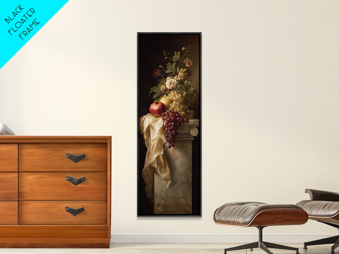 Pomegranate and Grapes on a Marble Ledge Canvas Print, Baroque Art, Art Nouveau Decor, Living Room Decor, Fine Art, Ornate, BAO-1x3-44