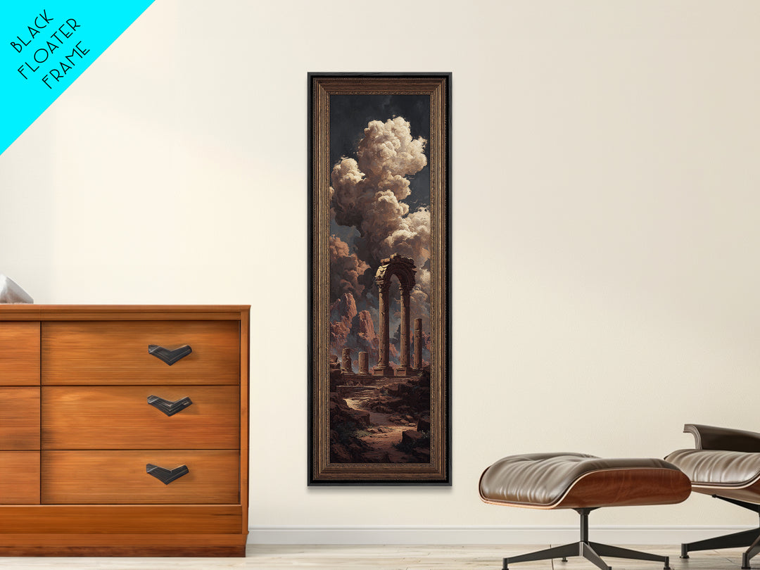 Classical Ruins Beneath a Dramatic Sky Canvas Print, Baroque Art, Fine Art Print, Living Room Decor, Oil Painting, Ornate, BAO-1x3-55