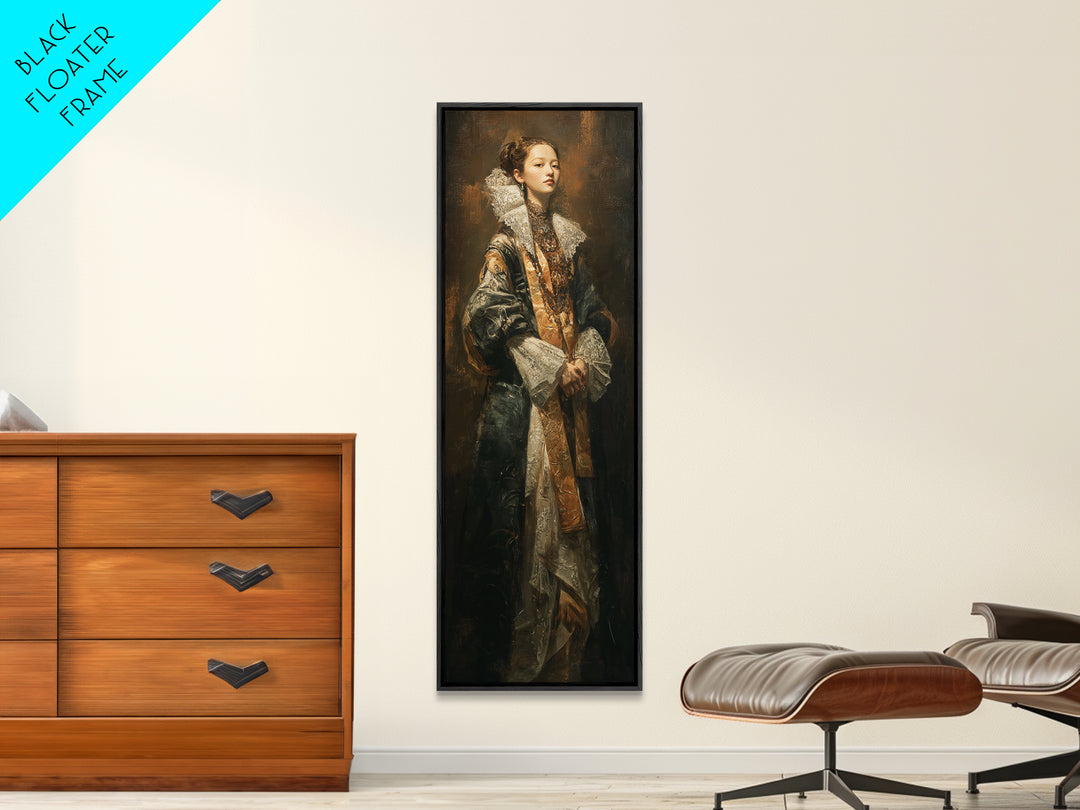 Classical Portrait with Lace Collar and Jewel Canvas Print, Baroque Art, Minimalist Decor, Living Room Decor, Fine Art, Ornate, BAO-1x3-67