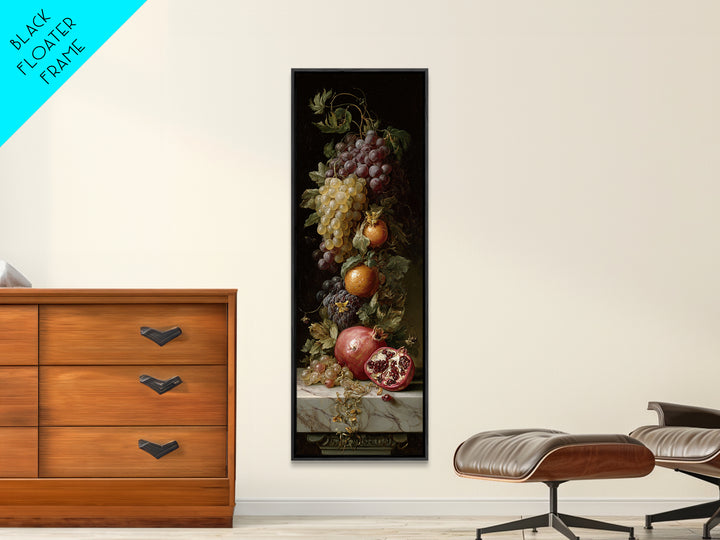 Pomegranate and Grapes on a Marble Ledge Canvas Print, Baroque Art, Luxury Decor, Living Room Decor, Fine Art, Ornate, BAO-1x3-68