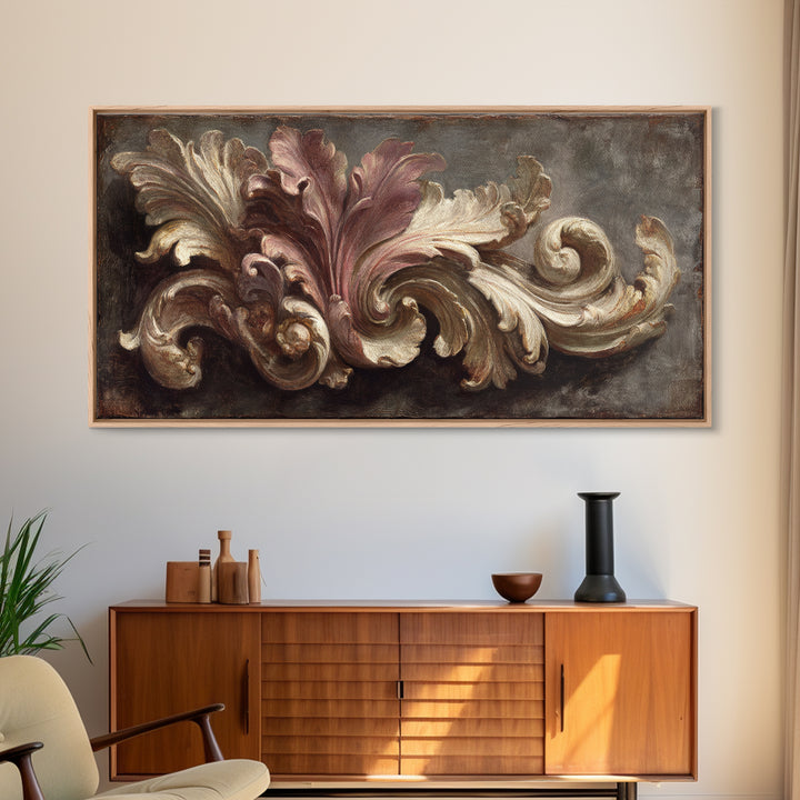 Carved Acanthus Leaf Ornament Study Framed Canvas Print, Baroque Art, Modern Wall Art, Living Room Decor, Fine Art, Ornate, BAO-2x1-11