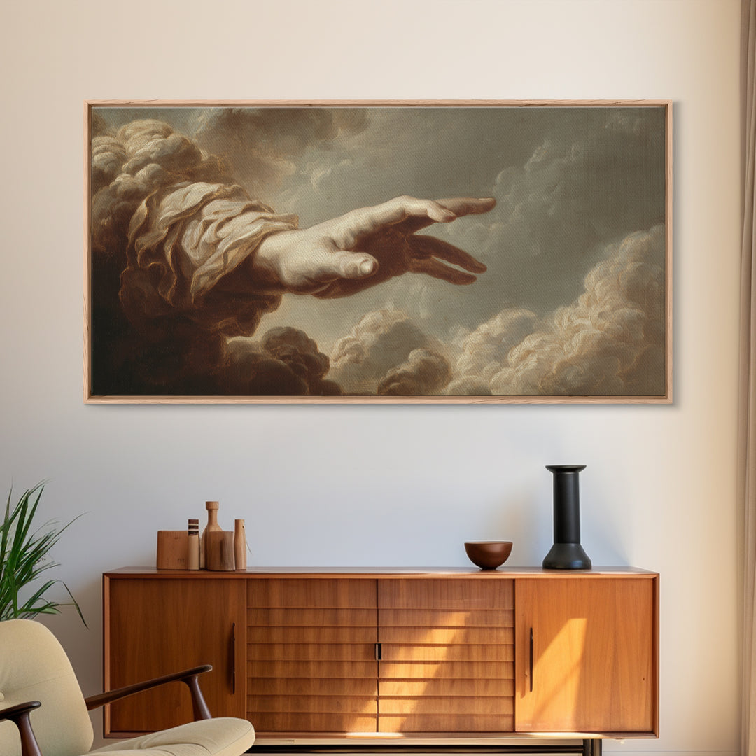 Angelic Hand Reaching Through Clouds Canvas Print, Baroque Art, Gallery Decor, Living Room Decor, Ornate, Minimalist Decor, BAO-2x1-17