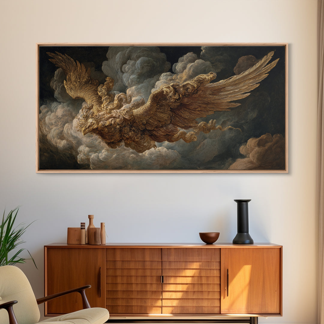 Gilded Angel Wings Emerging from Storm Clouds Canvas Print, Baroque Art, Baroque, Living Room Decor, Abstract Art, Ornate, BAO-2x1-2