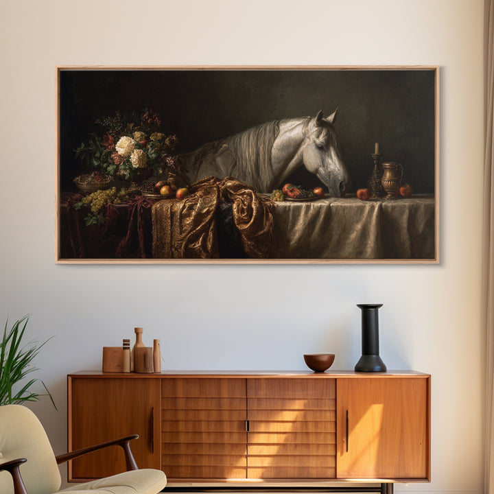 Dramatic Horse Portrait Framed Canvas Print, Baroque Art, Modern Decor, Living Room Decor, Fine Art, Ornate, Poster, Painting, BAO-2x1-20