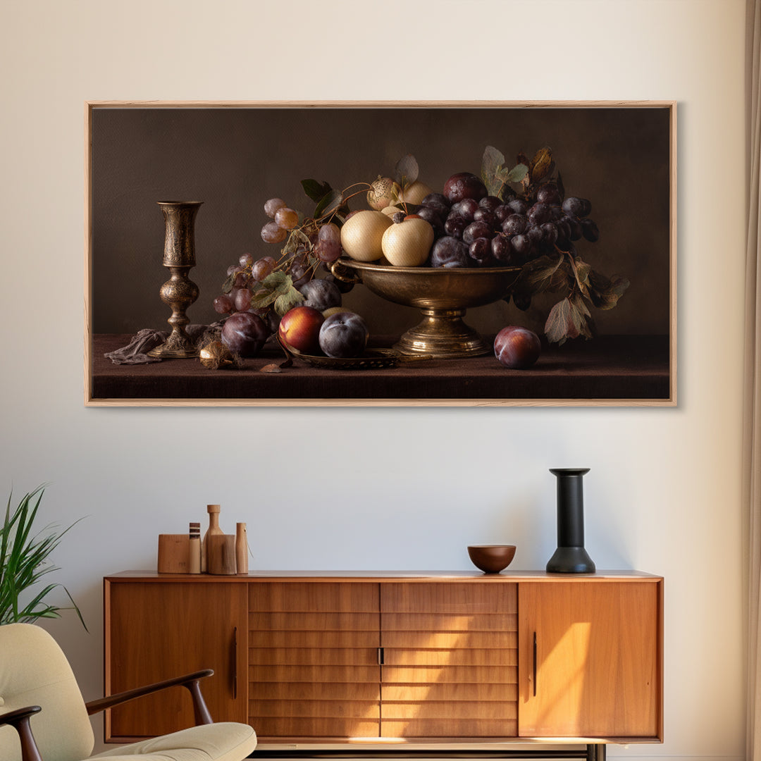 Dramatic Fruit Still Life Canvas Print, Baroque Art, Wall Decor, Living Room Decor, Oil Painting, Ornate, Contemporary Art, BAO-2x1-21
