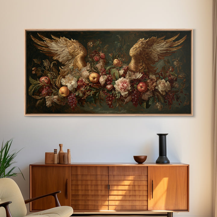 Gilded Angel Wings Emerging from Storm Clouds Canvas Print, Baroque Art, Baroque, Living Room Decor, Abstract Art, Ornate, BAO-2x1-26