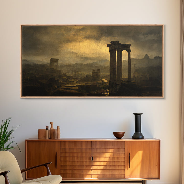 Classical Ruins Beneath a Dramatic Sky Canvas Print, Baroque Art, Minimalist Decor, Living Room Decor, Oil Painting, Ornate, BAO-2x1-39