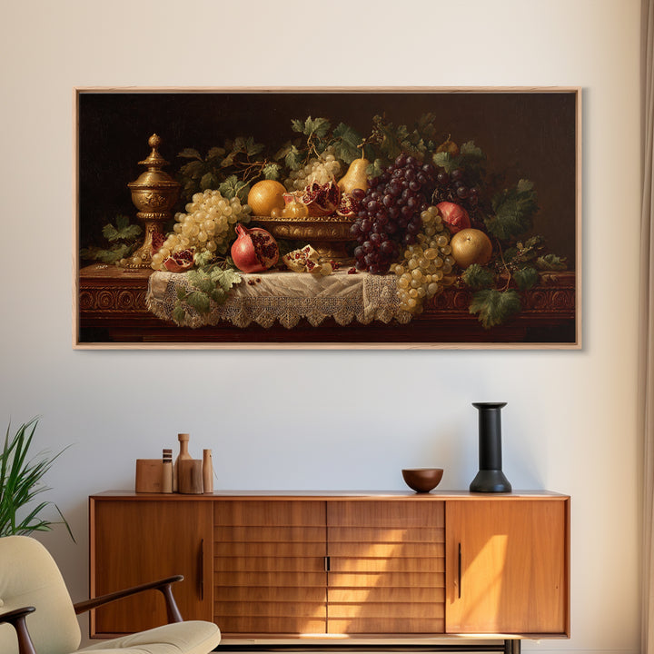 Lavish Banquet Fruit Composition Framed Canvas Print, Baroque Art, Contemporary Art, Living Room Decor, Fine Art, Ornate, BAO-2x1-40