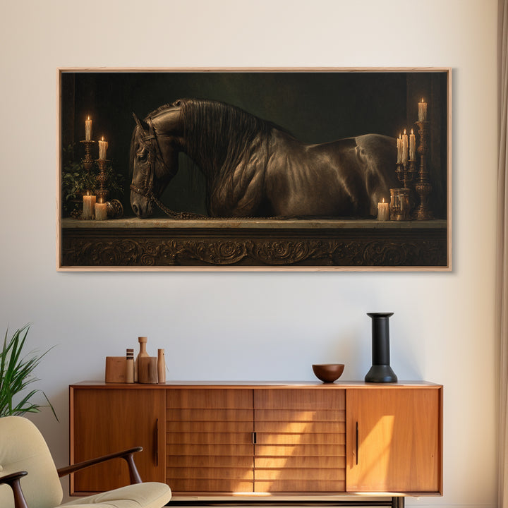 Dramatic Horse Portrait Canvas Print, Baroque Art, Art Print, Living Room Decor, Ornate, Oil Painting, Digital Wall Art, BAO-2x1-44