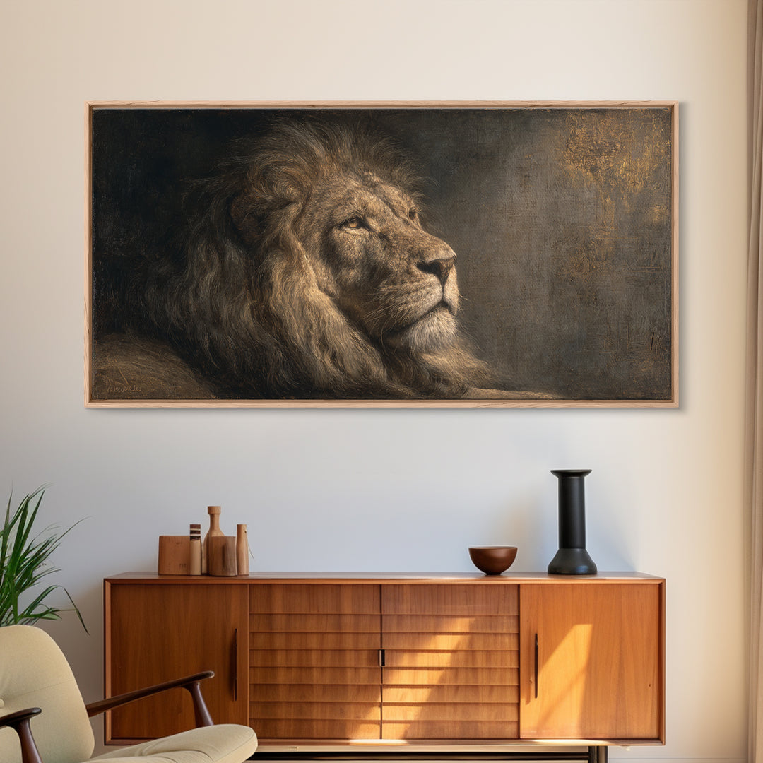 Royal Lion Portrait Canvas Print, Baroque Art, Statement Artwork, Living Room Decor, Fine Art, Ornate, Painting, BAO-2x1-61