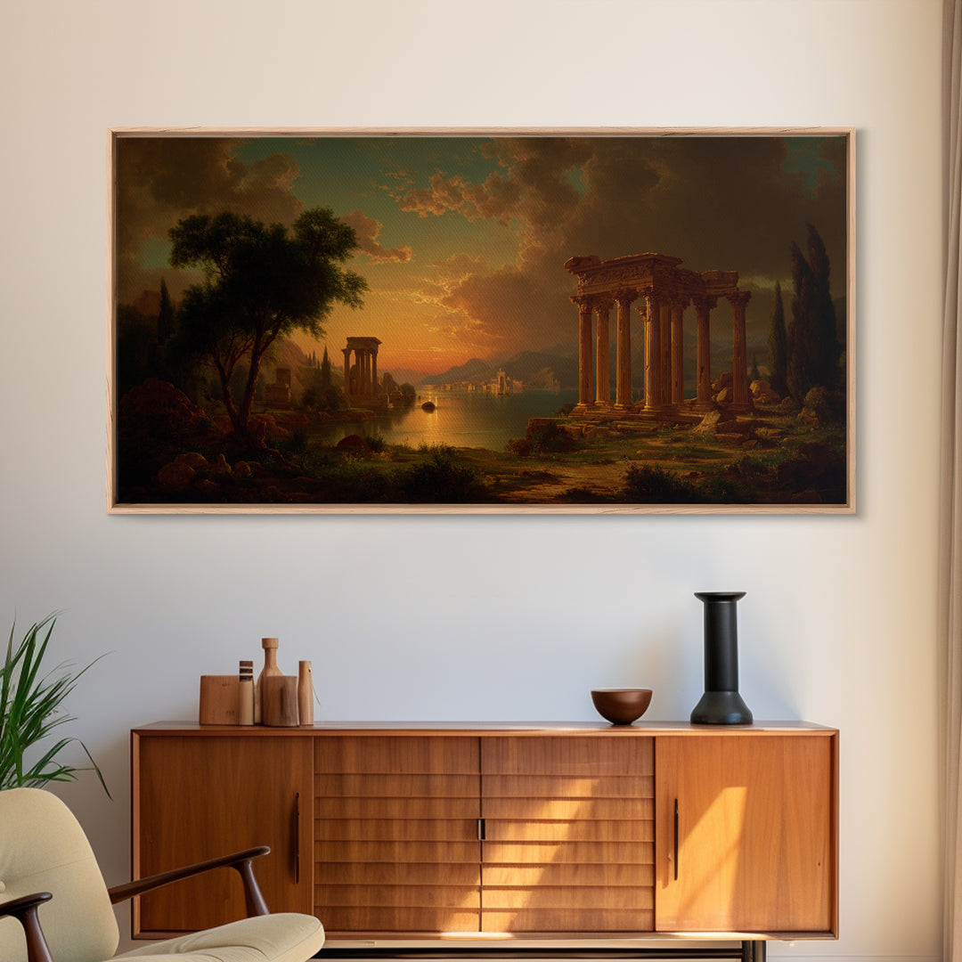 Classical Ruins Beneath a Dramatic Sky Canvas Print, Baroque Art, Dark Academia Decor, Living Room Decor, Fine Art, Ornate, BAO-2x1-63