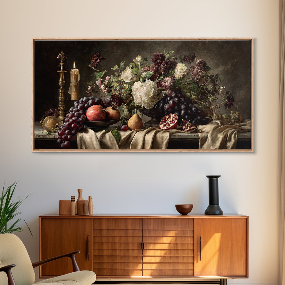 Lavish Banquet Fruit Composition Canvas Print, Baroque Art, Printable Wall Art, Living Room Decor, Ornate, Minimalist Wall Art, BAO-2x1-64