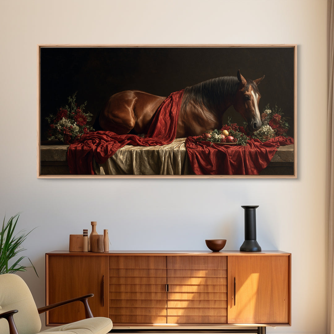 Dramatic Horse Portrait Canvas Print, Baroque Art, Canvas, Living Room Decor, Fine Art, Ornate, Room Decor Aesthetic, BAO-2x1-68