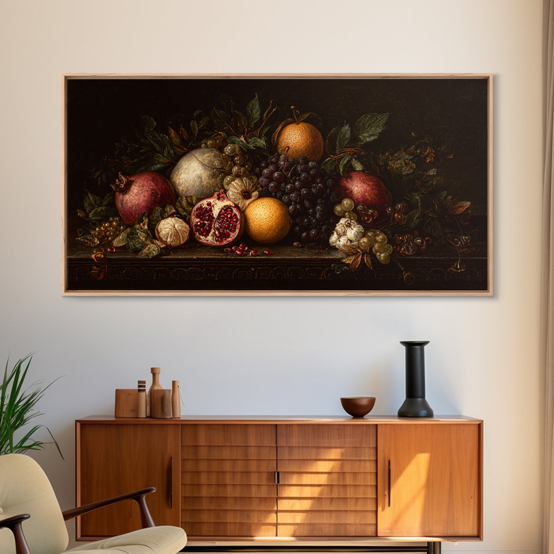 Dramatic Fruit Still Life Canvas Print, Baroque Art, Minimalist Decor, Living Room Decor, Fine Art, Ornate, Whimsical Decor, BAO-2x1-69