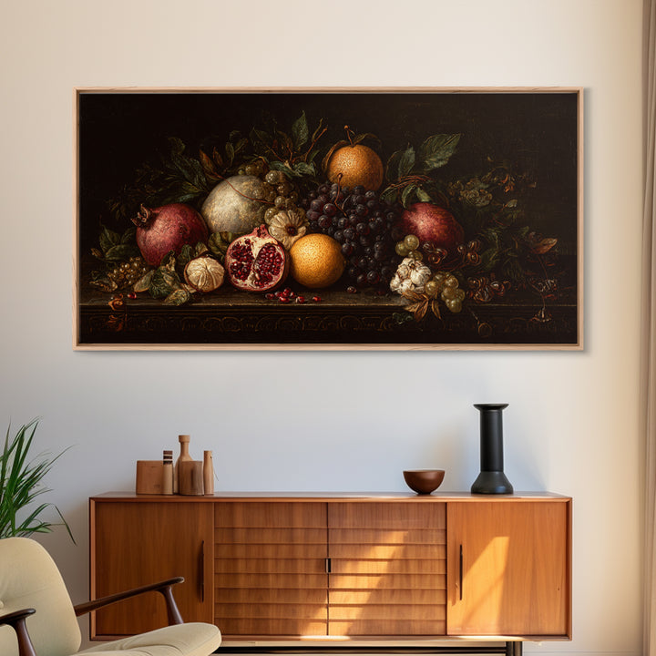 Dramatic Fruit Still Life Canvas Print, Baroque Art, Minimalist Decor, Living Room Decor, Fine Art, Ornate, Whimsical Decor, BAO-2x1-69